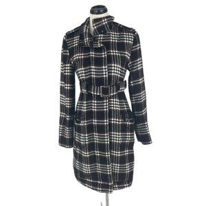 BB Dakota Long Plaid Military Coat, Size M